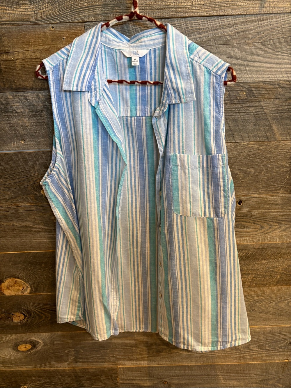 Light Blue & White Striped Sleeveless Women’s Shirt